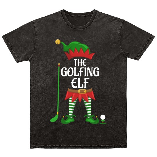 Golfing Elf Family Matching Group Christmas Party Mineral Wash T Shirts