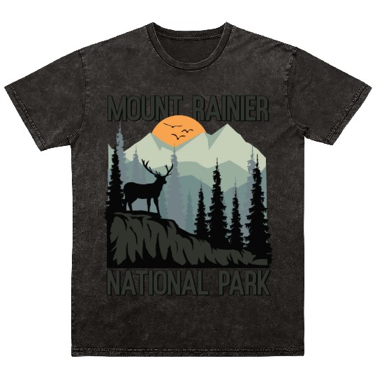 Mount Rainier National Park Mountains Deer Mineral Wash T Shirts