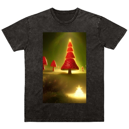 Mushroom Shining Christmas tree Mineral Wash T Shirts