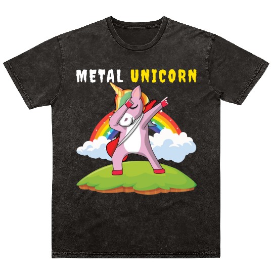 Dabbing Unicorn Rainbow Metal Music Heavy Rock Mineral Wash T Shirts