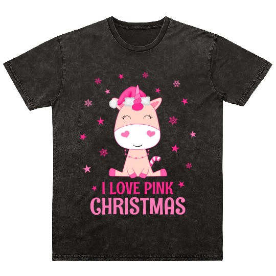 Unicorn I love pink Christmas Mineral Wash T Shirts