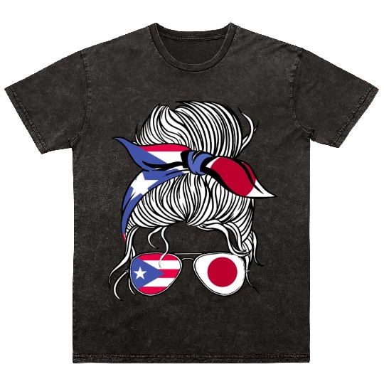 Puerto Rico Flag Japan Grown Women Girl Country Mineral Wash T Shirts