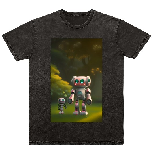 Two robot friends Mineral Wash T Shirts