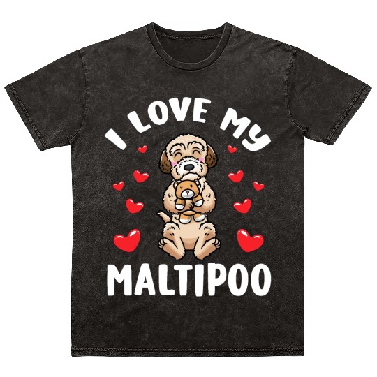 Maltipoo Dog With Stuffed Animal Mineral Wash T Shirts