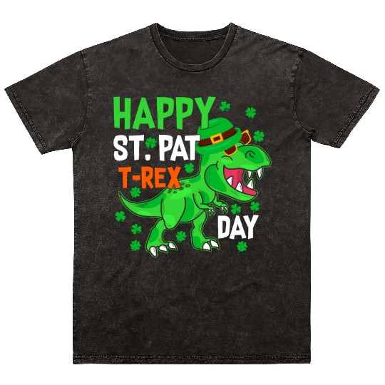 Happy St Pat T-Rex Saint Patrick's Day Dinosaur Bo Mineral Wash T Shirts
