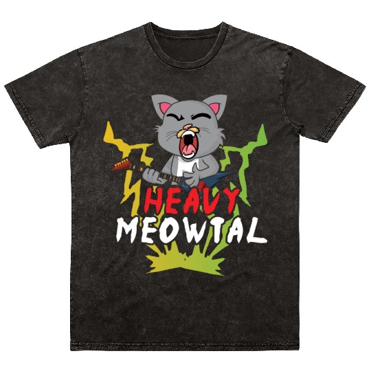 Cute Cat Heavy Meow Metal Music Lover Guitar Mineral Wash T Shirts