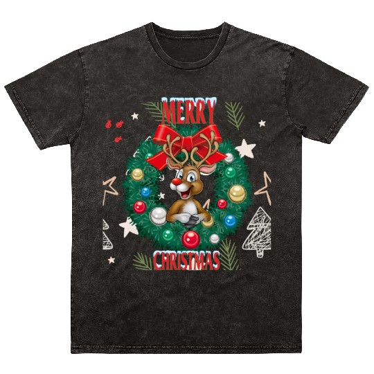 Christmas reindeer Mineral Wash T Shirts