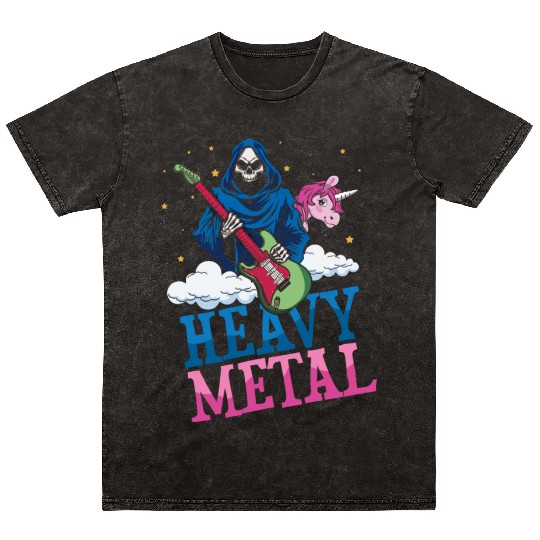 Grim Bone Unicorn Rainbow Metal Music Heavy Rock Mineral Wash T Shirts