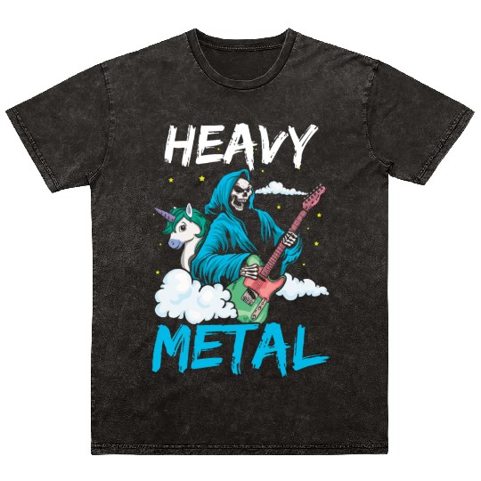 Grim Bone Unicorn Guitar Metal Music Heavy Rock Mineral Wash T Shirts