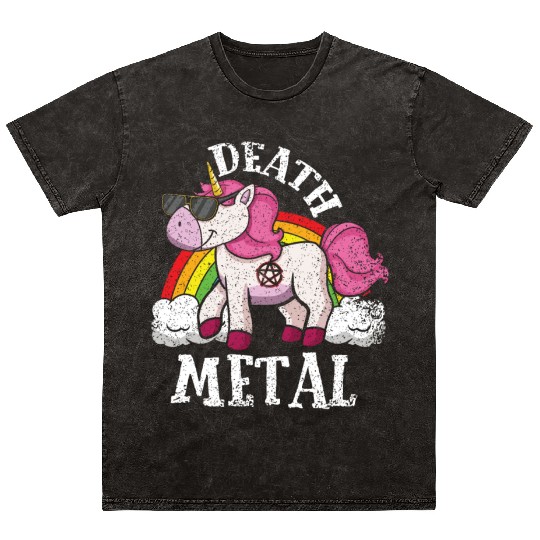 Rainbow Unicorn Rocker Love Metal Music Heavy Rock Mineral Wash T Shirts