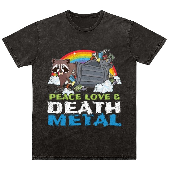 Trash Racoon Love Peace Metal Music Heavy Rock Mineral Wash T Shirts
