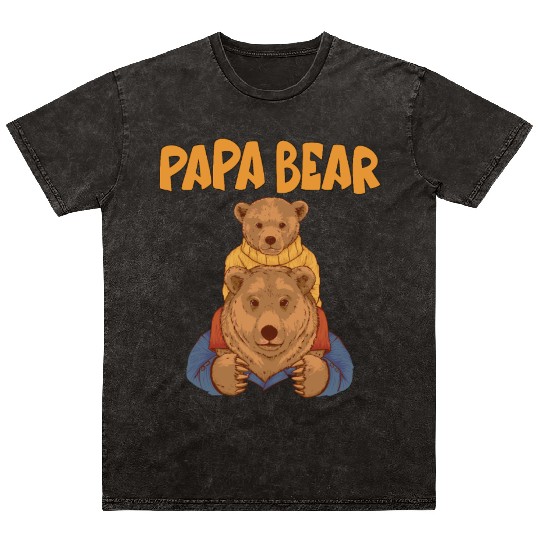 Papa Bear With Bear Cub Daddy Papabear Fathers Day Mineral Wash T Shirts