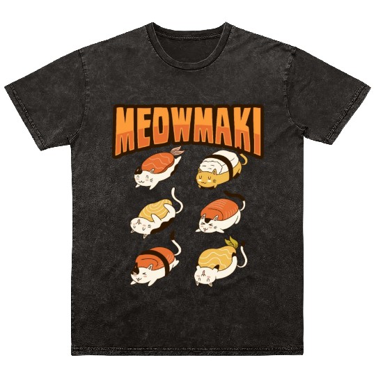 Cat Sushi Meow Design for a Cat Lady or Cat Mom Mineral Wash T Shirts