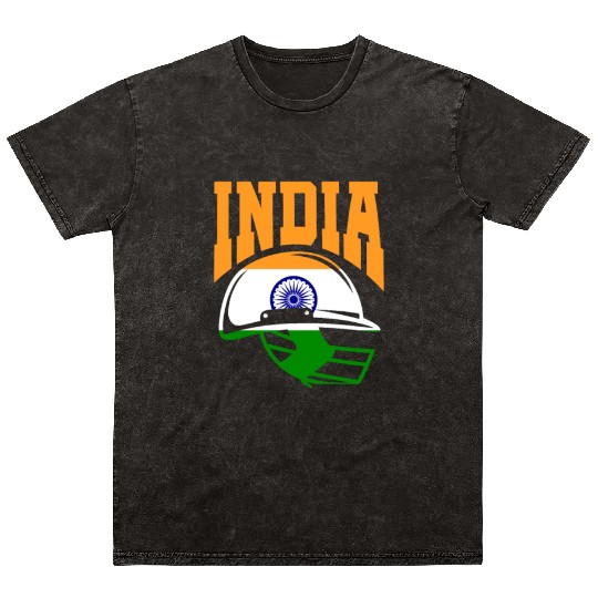 India Helmet Cricket Player Mineral Wash T Shirts