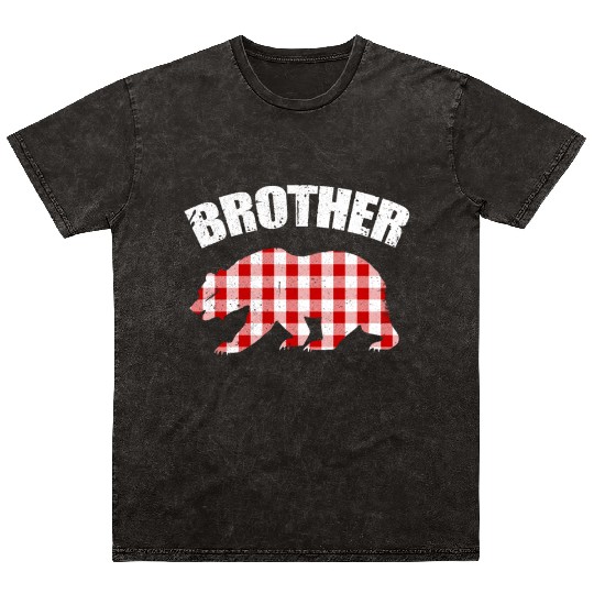 Brother Birthday Plaid Bear Mineral Wash T Shirts