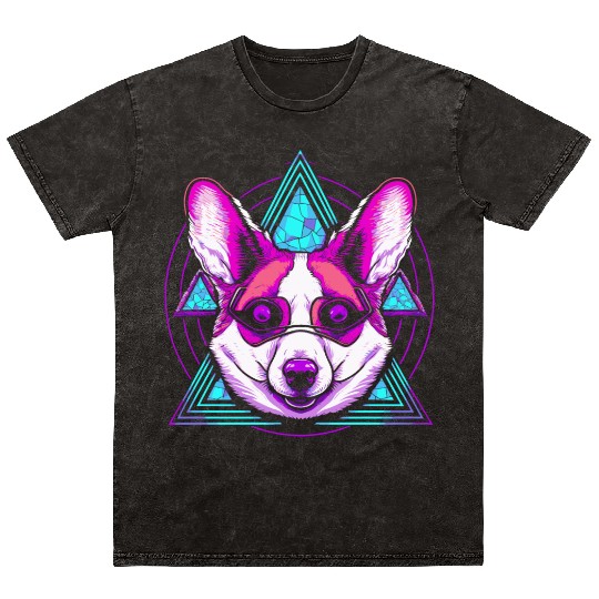 Geometric Corgi Mineral Wash T Shirts