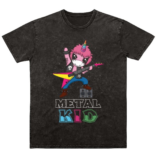 Rocker Unicorn Guitar Metal Kid Music Heavy Rock Mineral Wash T Shirts