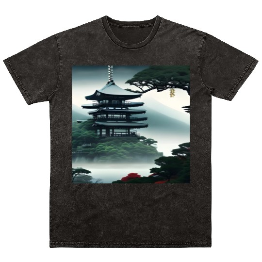 Japanese temple on the hill Mineral Wash T Shirts
