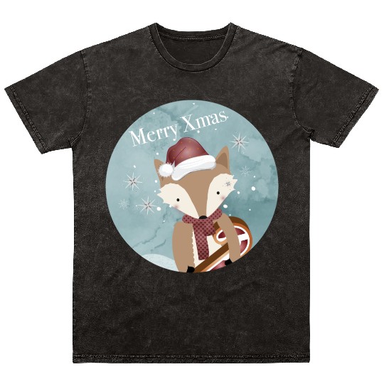 cute fox for Christmas with Santa hat Mineral Wash T Shirts