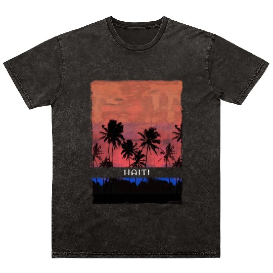 Haiti Caribbean Vacation Souvenir Palm Tree Beach Mineral Wash T Shirts