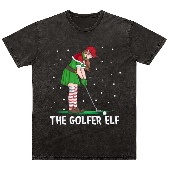 The Golfer Elf Golf Christmas Golfing Mineral Wash T Shirts