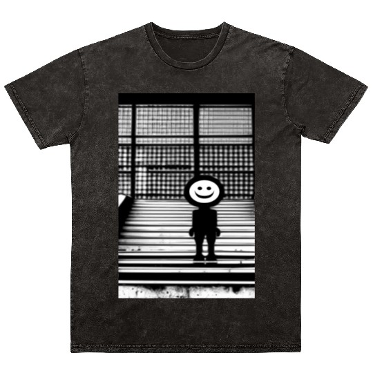 Smiley Face in Mineral Wash T Shirts Standing on the Steps Street