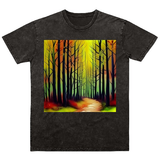 Sunset watercolor forest Mineral Wash T Shirts