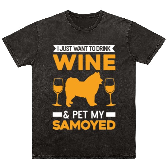 Samoyed And Wine Sled Dog Mineral Wash T Shirts