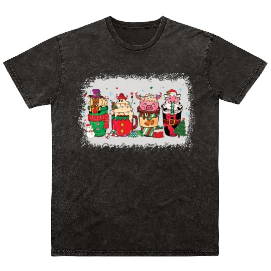 Christmas Coffee Cup Bleached Mineral Wash T Shirts