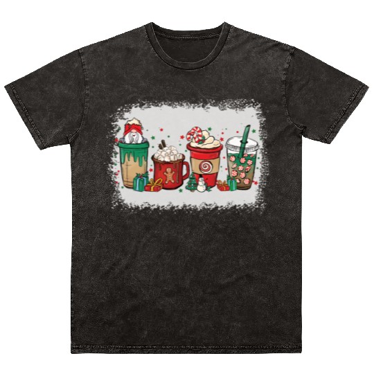Christmas Coffee Cup Bleached Mineral Wash T Shirts