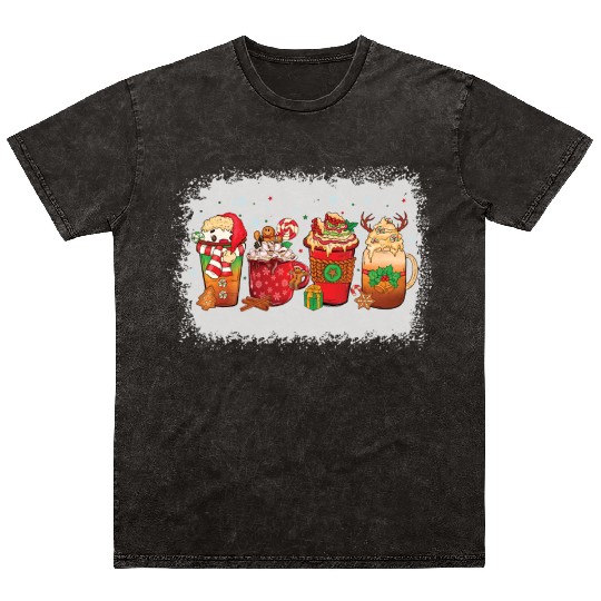 Christmas Coffee Cup Bleached Mineral Wash T Shirts