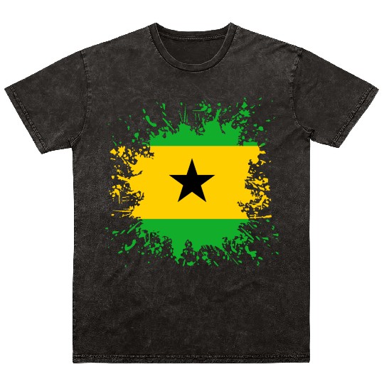 Sao Tome And Principe Flag Paint Splatter Mineral Wash T Shirts