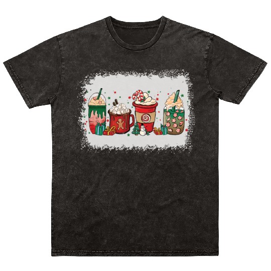 Christmas Coffee Cup Bleached Mineral Wash T Shirts