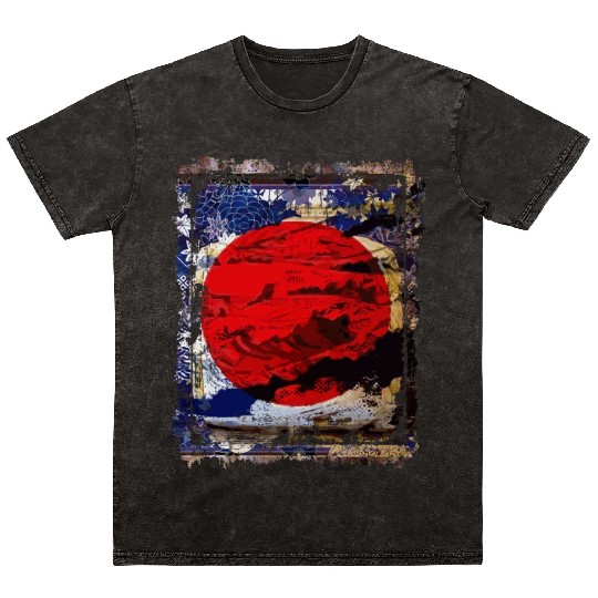 Japan Flag Red Circle Blue Mountain Collage Art 74 Mineral Wash T Shirts