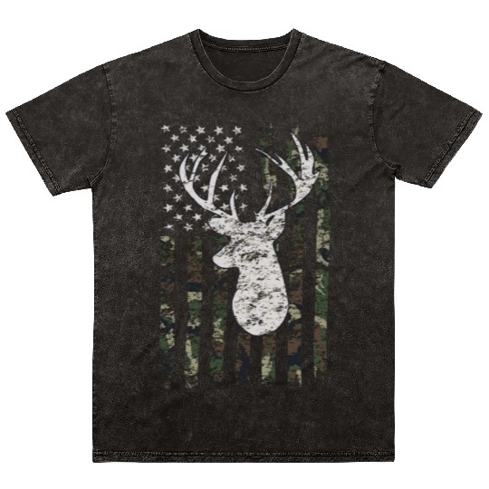Buck Deer Hunting Camouflage Flag Hunter Mineral Wash T Shirts