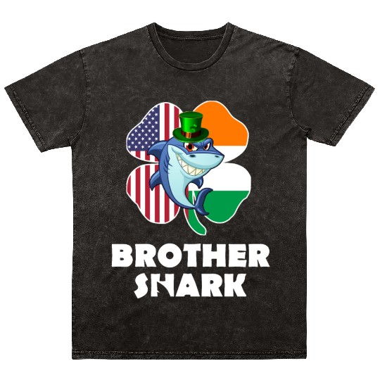 Irish American Flag Ireland Shamrock Brother Shark Mineral Wash T Shirts