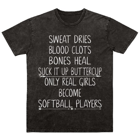 Real Girls Become Softball Players Womens Softball Mineral Wash T Shirts