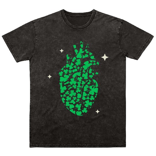 Shamrock Heart Cardiac Nurse St Patricks Day Mineral Wash T Shirts
