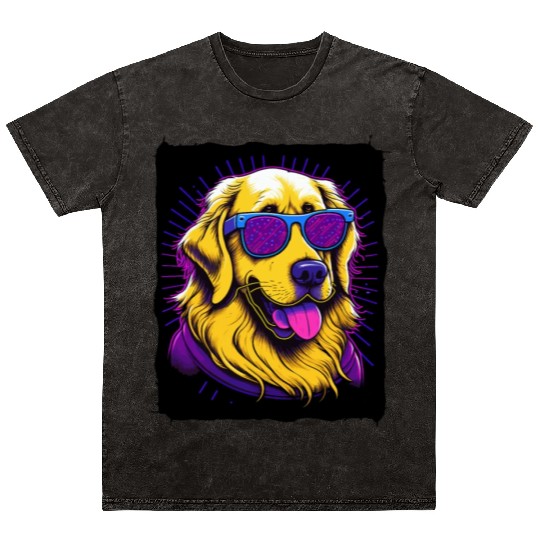 Golden Retriever Dog with Sunglasses Mineral Wash T Shirts