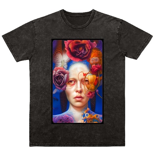 Painting Woman and flower Mineral Wash T Shirts