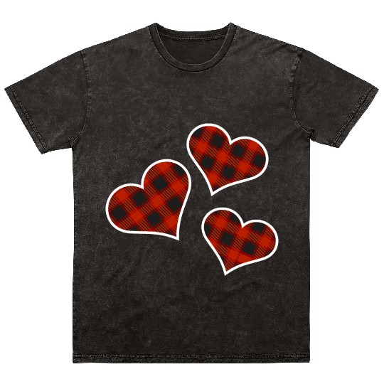 Buffalo Plaid Hearts Mineral Wash T Shirts