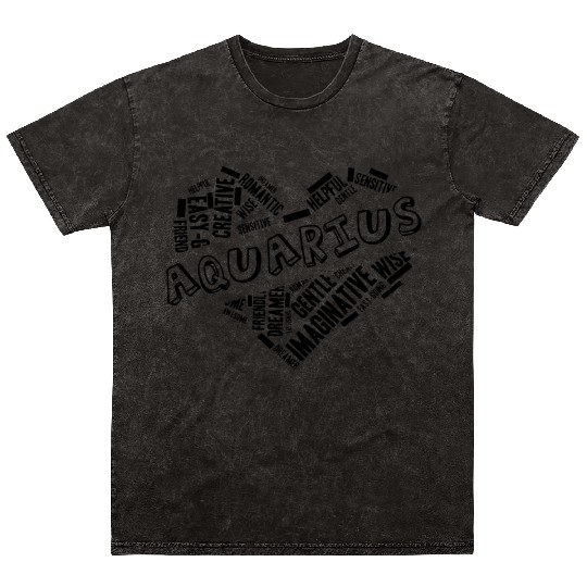 Aquarius Heart Word Cloud Doodle Astrology Zodiac Mineral Wash T Shirts