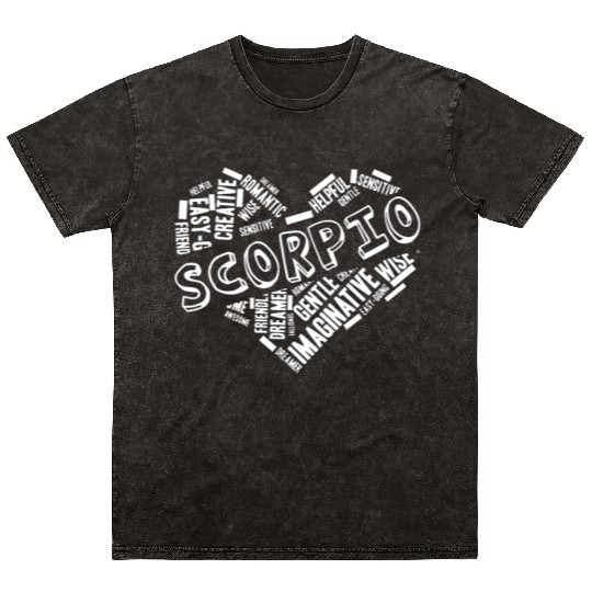 Scorpio Heart Word Cloud Doodle Astrology Zodiac S Mineral Wash T Shirts