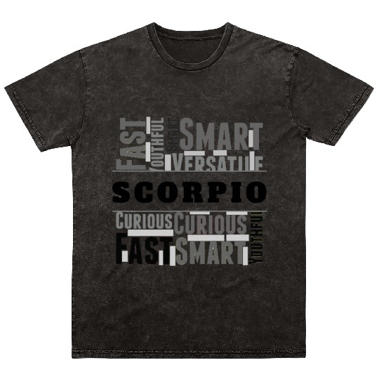 Scorpio Zodiac Star Sign Word Cloud Square Monochr Mineral Wash T Shirts