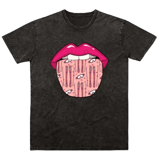Skiing Skier Lips Mineral Wash T Shirts