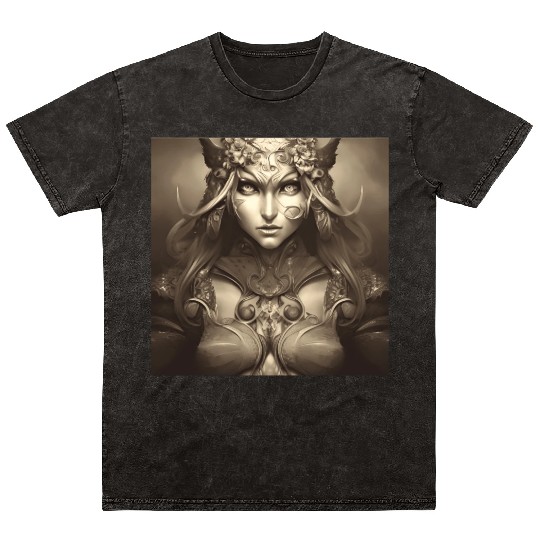 Warrior princess wearing gothic plate dark fantasy Mineral Wash T Shirts