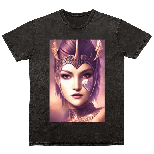 Warrior princess wearing gothic plate dark fantasy Mineral Wash T Shirts