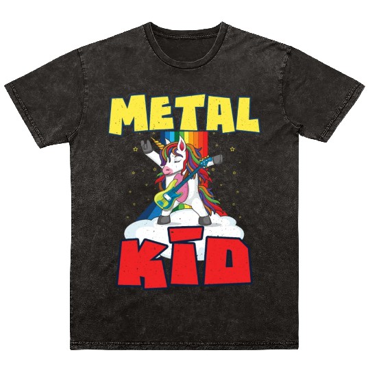 Rock Sign Guitar Unicorn Rainbow Metal Kid Music Mineral Wash T Shirts