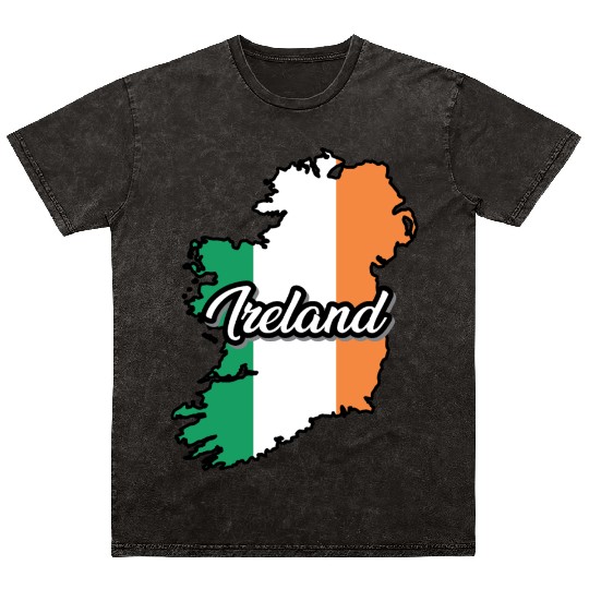 Ireland Flag Map, Patriotic Inscription, Country. Mineral Wash T Shirts