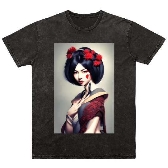 Geisha portrait japanese woman Japan wallart Mineral Wash T Shirts